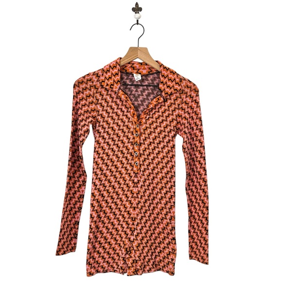 Urban‎ Outfitters Ribbed Polo Zig-Zag Playsuit Romper Medium Pink Long Sleeve - Picture 2 of 10